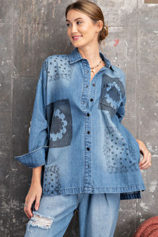 EASEL PAISLEY PRINTED DENIM BUTTON DOWN SHIRT/JACKET