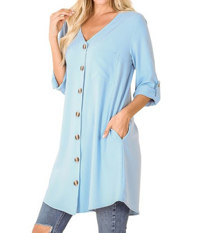 WOVEN HEAVY DOBBY CARDIGAN FRONT TUNIC 