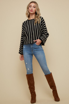 ON BLUE Sweater Dolman Sleeve with Vertical Stripe