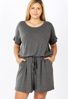 PLUS SIZE ROMPER WITH ELASTIC WAIST & BACK