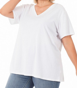 PLUS SIZE BOYFRIEND V-NECK TEE IN 2 COLORS