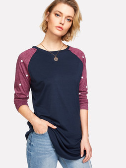 Navy & Dots Raglan Sleeve Top