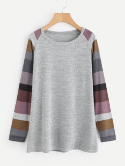 Striped Sleeve Casual Top