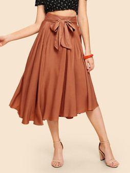 Wide Waist Box Pleated Skirt