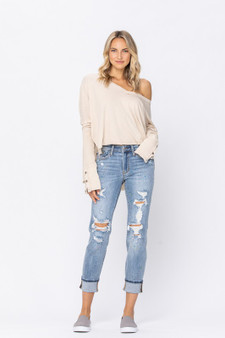 Judy Blue Plus Size Rainbow Paint Splash Destroyed Boyfriend 