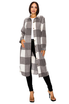 GIBIU PLUS SIZE KNITTED LONG SLEEVE PLAID PRINT LONG SHACKET