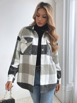 MISS SPARKLE Plaid Jacket Shacket Gray