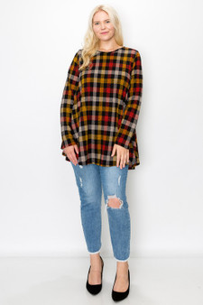 CURVY LOVEY PLUS SIZE LONG SLEEVES CHECK PRINT PRINT TOP