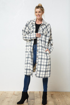 AKAIV PERFECT OVERSIZED MIDI LENGTH PLAID SHIRT