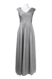 CACHET CROSSED BODICE BEADED A-LINE CHIFFON DRESS