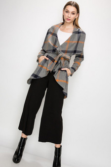 HYFVE Shawl Collar Drape Open Front Belted Jacket