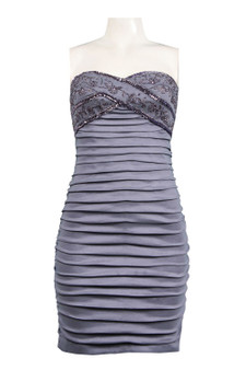 ADRIANNA PAPELL STRAPLESS SWEETHEART BEADED BODICE FOLDED TAFFETA DRESS
