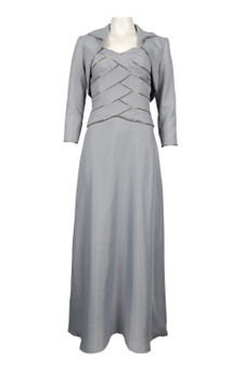 CACHET CRISCROSSED BODICE SATIN LONG DRESS WITH BOLERO JACKET