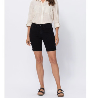 JUDY BLUE HI-RISE CUFFED BERMUDA SHORTS BLACK