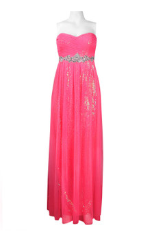 HAILEY BY ADRIANNA PAPELL SWEETHEART NECKLINE EMBELLISHED WAIST MESH AND SEQUIN 
