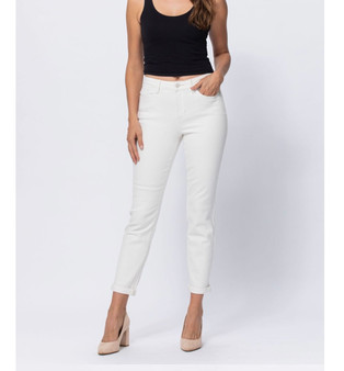 JUDY BLUE HIGH RISE WHITE CUFFED BOYFRIEND