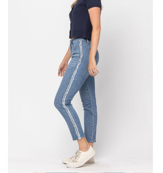 JUDY BLUE HIGH WAIST SIDE FRAY SLIM FIT JEANS