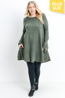 Plus Size Long Sleeve Swing Sweater Dress with Pockets