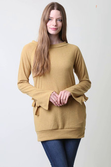 Boat Neck Tunic with Tie Sleeves in Mustard
