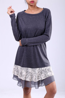 Long Sleeve Dress with A Touch of Lace and Chiffon