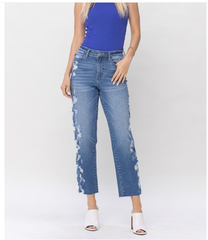 JUDY BLUE HIGH WAIST HEAVY DESTROY SIDESEAM CROP STRAIGHT