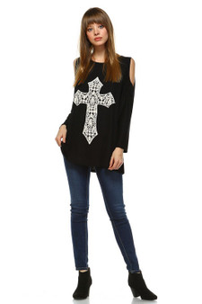 Long Sleeve Cold Shoulder Top Black