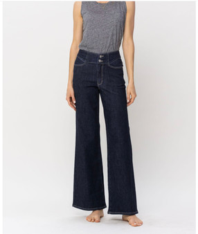 JUDY BLUE PLUS SIZE HIGH WAIST RINSE WASH GEOMETRIC WAISTBAND WIDE LEG JEANS