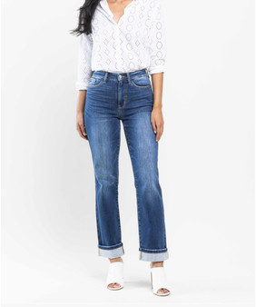 JUDY BLUE HIGH WAIST CONTRAST WASH THERMAL STRAIGHT JEANS