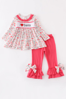 Honey Dew I Love Santa Ruffled Pants Set