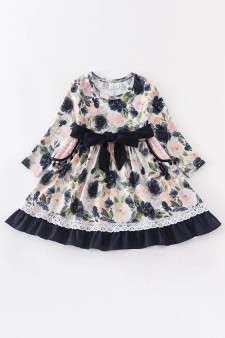 Honeydew Navy floral print girl dress
