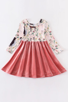 Honeydew Pink velvet girl’s twirl dress