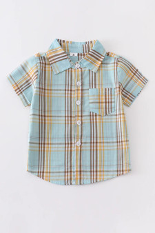 Honeydew Mint plaid button down boys shirt