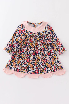 Honeydew Pink floral print girls dress