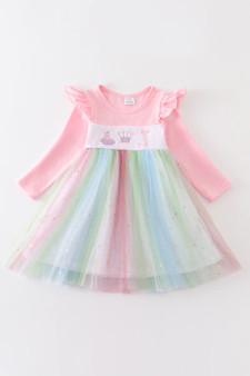Honeydew Rainbow star embroidery ruffle dress
