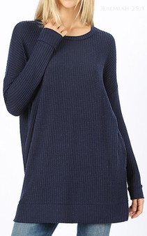 Long Sleeve Waffle Sweater in 2 Colors