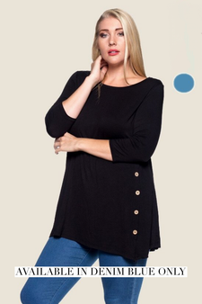 JANETTE Plus Size 3/4 Sleeve Side Button Top