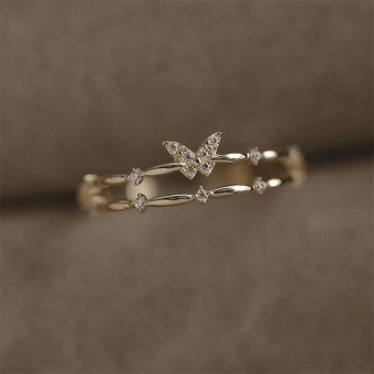 Dainty Double Layering Butterfly Ring in 925 Sterling Silver With Rose Gold Overlay