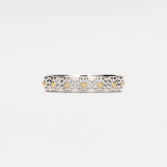 Daisy Flower Band Ring in 925 Sterling Silver