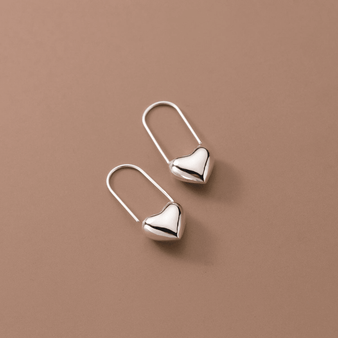 Minimalist Cute Heart Pin Earrings in 925 Sterling Silver