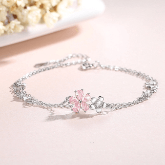 Pink Cherry Blossom Charm Bracelet in 925 Sterling 