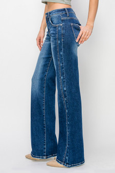 RISEN MID RISE SIDE STAR PRINT DETAIL STRAIGHT JEANS