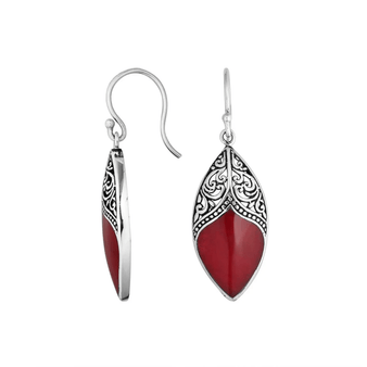 Bali Designs Sterling Silver Coral Marquise Shape Earring 