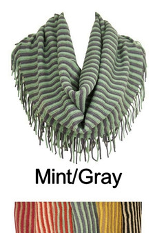 Two Tone Strip Knit Fringe Infinity Scarf  Variety of Colors
