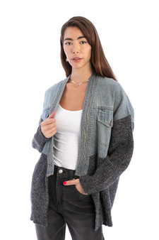 Saachi Denim Sweater Speckled Jacket