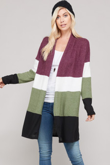 Color Block Brushed Open Front Cardigan