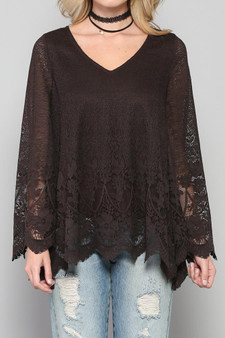 Lace Long Sleeve Top in Black