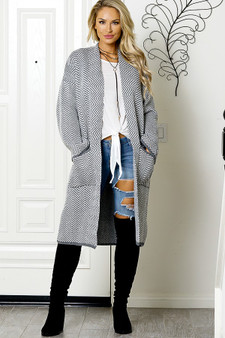 TRENDING TIMES Chevron Open Front Cardigan