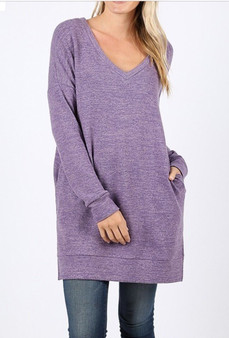 LONG SLEEVE V-NECK BRUSHED MELANGE SWEATER 