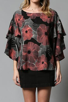 Floral Print Bell Tier Sleeve Top