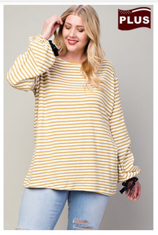 Plus Size Sleeve Tie Stripe Top in Mustard